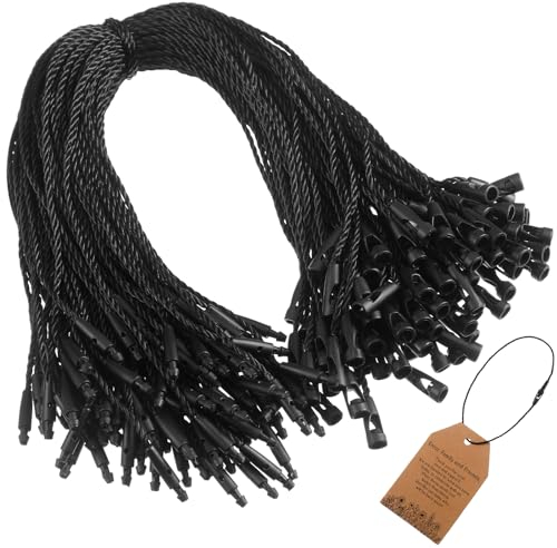 Shappy 100 Cuerdas para Colgar Etiquetas de Nylon Hilo Desechable de Etiqueta de Precio con Cierre de Presión para Pegar y Amarrar Etiquetas Amarre de Gancho de Sujeción para Marca de Ropa (Negro)