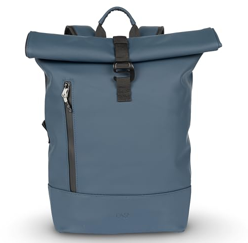 Cas8 Rucksack SOHO, Laptoprucksack für Damen und Herren, wasserfester Rucksack, Backpack mit Rolltop, Notebookrucksack 14 Zoll für Uni, Business, Freizeit & Arbeit, blau