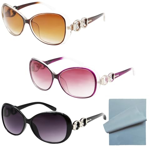 ZYKORT 3 Stücke Retro Sonnenbrille Damen, Polarisierte Groß Frauen Sonnenbrillen, UV400 Schutz Damen Sonnenbrille, Elegant Vintage Polarisierte Sonnenbrille