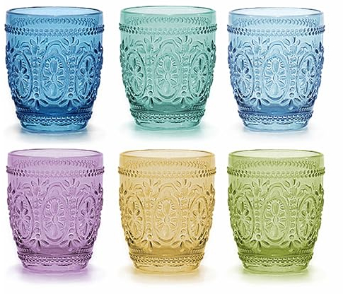 COSE DA CASA Set 6 bicchieri colorati in vetro 30cl eleganti stile barocco per tavola cucina multicolore primavera estate