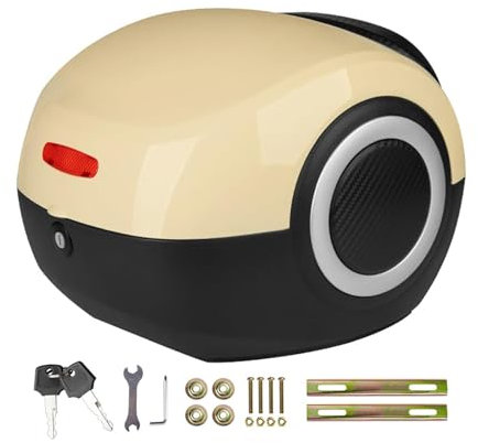 Motorradkoffer Topcase, Topcase für Roller, Motorrad Daily Tail Box Trunk Carrier Kunststoffkoffer mit Sicherheitsschloss,für Roller, Motorrad, Quad,Rollerkoffer, Motorradkoffer abschließbar Beige