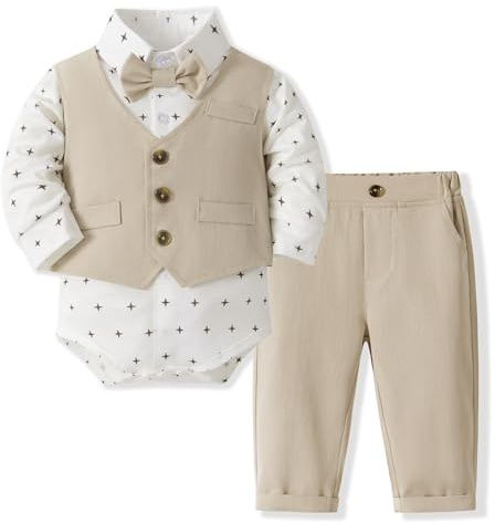 Volunboy Baby Anzug Jungen Anzugweste Hemd mit Fliege für Festlich Hochzeit Bekleidung Set 4tlg