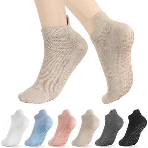 5 Paar Stoppersocken Damen,Yoga Socken Pilates Socken Rutschfeste Socken Damen Anti Rutsch Socken für Damen Yoga Barre Pilates Zuhause Krankenhaus,35-40
