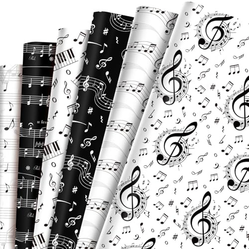 6 Sheets Music Wrapping Paper, Birthday Wrapping Papers Roll, Black and White Gift Wrap Musical Notes Gift Wrapping Paper for Graduation Christmas Birthday Party Supplies Festive Decoration, 70x50cm