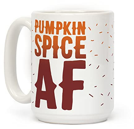 Taza de café de cerámica LookHUMAN, color blanco con especias de calabaza de 15 onzas