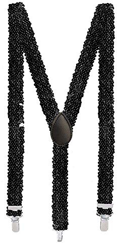 Boland 00476 - Hosenträger Pailletten, Gesamtlänge 75 cm, Schwarz, mit Metallclips, Accessoire, Hosenhalter, Kostüm, Karneval, Mottoparty