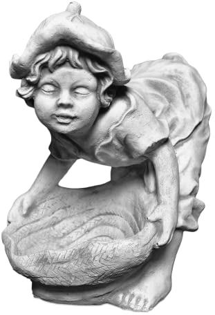 gartendekoparadies.de Elfe mit Schale, Steinfigur, H. 31 cm, 9 kg, Grau, frostsicher aus Steinguss für Außenbereich