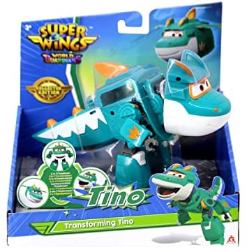 Super Wings Tino Dinosaur 5' Transforming Character Easy Transformation Preschool Kids Gift Toys for 3+ Year Old Boy Girl, Green