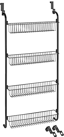 WENKO Tür-Regal, Hänge-Regal mit 4 großen Ablagen für Haushalts-Utensilien, für Küchenzubehör oder Badaccessoires, zum Einhängen an die Tür, 50x109x14 cm, pulverbeschichtetes Metall, Schwarz, 69756800
