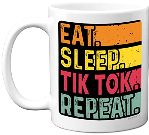Birthday Mug Gifts for Men Women Him Her - Eat, Sleep, TkTk, Repeat - Funny Happy Birthday Present Gift for Social Media Meme Lovers, 11oz Ceramic Dishwasher Safe Premium Mugs