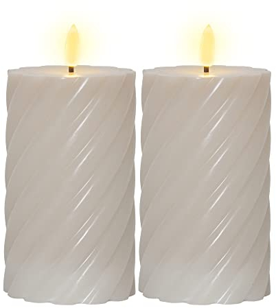 LED Kerzen Mit Timerfunktion - Stumpenkerzen Beige, Gedrehte 2er Set, Deko Mit Flackernder Flamme, Elektrisch