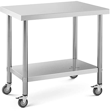 Royal Catering RCAT-90/60-W Edelstahltisch mit Rollen 60 x 90 cm 145 kg Tragkraft Arbeitstisch mit Rollen Arbeitstisch auf Rollen Arbeitstisch Rollen