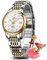 OLEVS Damen-Automatikuhr, Diamant, mechanisch, selbstaufziehend, modisch, elegant, leuchtend, wasserdicht, Edelstahl, Datum, 6673: Zweifarbiges Band und weißes Zifferblatt, Kleideruhr