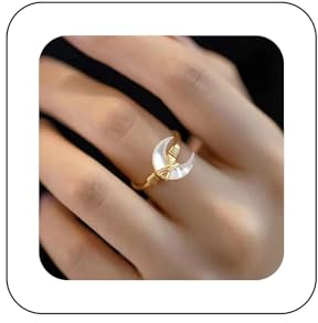 Yienate Weißer Kristall Mond Ring Gold Twist Offener Ring Vintage Edelstein Horn Finger Band Romantische Mondsichel Band Ring Für Frauen Und Mädchen