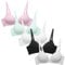 AIEOE 5 Pack Teen Girl's Daily Bras Seamless Multicoloured Solid Color Tops Soft Wireless Underwear Double Layer Wide White+Pink+Grey+Green+Black 34A