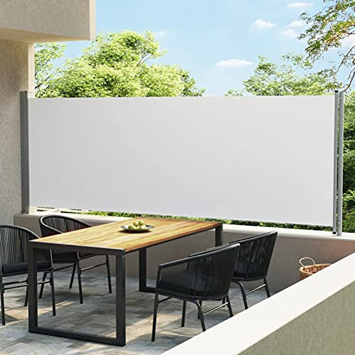 JUNZAI Auvent Latéral de Balcon Brise-Vue Auvent Latéral Paravent Extérieur Auvent Latéral de Patio Auvent latéral rétractable de Patio 600x160 cm Crème