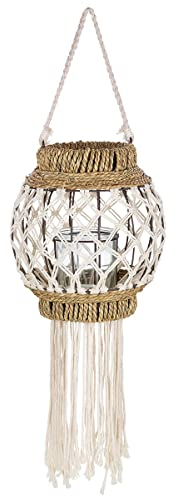 Casablanca Deko Windlicht zum Aufhängen - naturfarben mit Glaseinsatz - H 29 cm