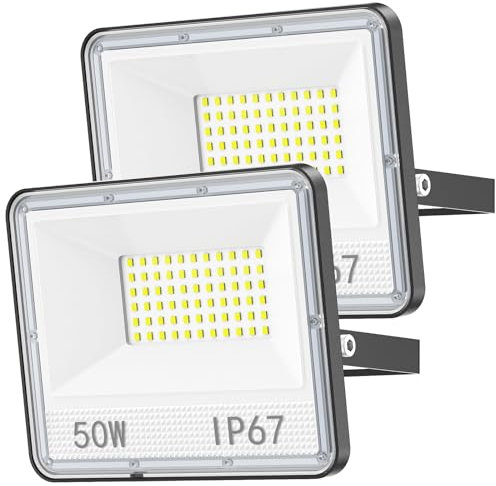 YIQIBRO 50W Projecteur Spot LED Extérieur 2 Pièces, Halogene Exterieur LED Etanche IP67 5000LM 7000K Blanc Froid Lampe Exterieur pour Terrasse, Jardin, Cour