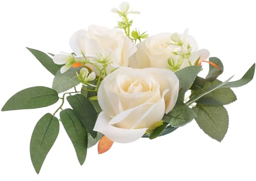 Garneck Kerzenringe Rose Eukalyptus Kerzenkranz Frühlingskranz Kerzen Kranz Ringe Valentinstag Dekokranz Hochzeit Säule Kerzenhalter für Stumpenkerzen Stabkerzen Deko Weihnachten Tischdeko