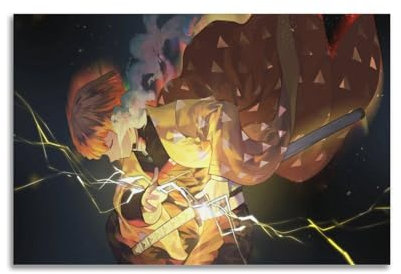 DATOZA Demon Slayer Zenitsu Poster Dekorative Malerei Leinwand Wandkunst Wohnzimmer Poster Schlafzimmer Malerei,Wandkunst Bilddruck Moderne Familienzimmer Dekor 12x18inch(30x45cm)