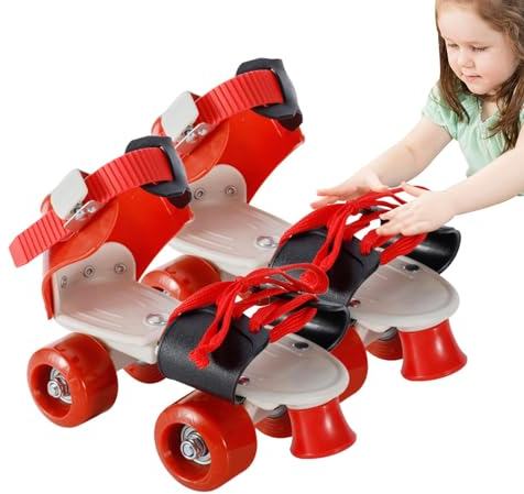 Verstellbare Rollschuhe, Skating-Schuhe für Kinder,Quad-Rollenschuhe mit 4 Rädern, Zweireihig, 4 Räder, Schuhe müssen Nicht ausgezogen Werden, Freizeitaktivitäten im Freien für Anfänger,