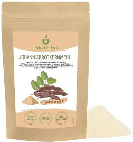 Farine de Graines de Caroube E410 500g, Poudre de Caroube Utilisable comme Amidon, Farine de Caroube pour Glace, Gomme de Caroube E410, Viscosité 3000 cps.