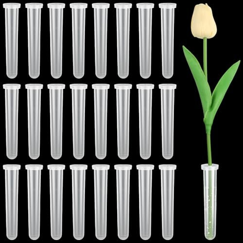 JIANGZHIB 50 Stück Reagenzgläser für Blumen, Transparent Reagenzglas Vase, Blumenröhrchen Kunststoff Orchideenröhrchen Mit Deckel, 11x1,8 cm Wasserröhrchen für Blumen für Blumenarrangements Dekoration