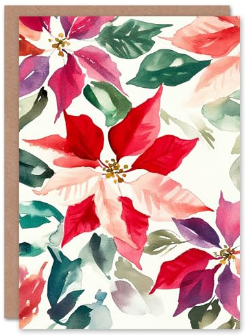 Artery8 Poinsettia Flower Pattern Festive Florals For Her Woman Xmas Festive Christmas Card