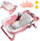 Bañera plegable para bebé con termómetro, bañera antideslizante portátil, viene con alfombrilla de baño, gorro de ducha y 2 patos (rosa)