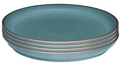 Denby - Azure Coupe Dinner Plate Set of 4 - Dishwasher & Microwave Safe Ceramic Crockery - Powder Blue Glaze Effect Stoneware - Large Dinner, Lunch Plates - Chip Resistant - L26xW26xH3cm