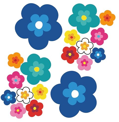 Pril Blumen Autosticker 18er Set Blau - Flower Power Retro 70er Jahre Aufkleber für Auto & Heckscheibe, Hippie Style, UV- & witterungsbeständig, waschstraßenfest - tradercat