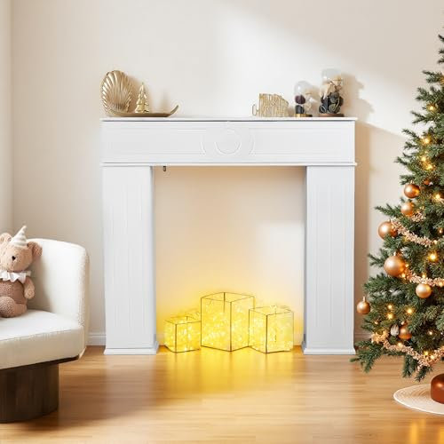 SUNFECILI Kaminschrank mit Geheimfach und praktischen Stauraum,Lackierter dreitüriger Kaminschrank aus Holz für Wohnzimmer, Büro oder Schlafzimmer, Weiß