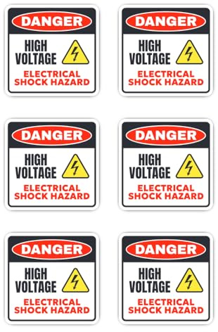 Aufkleber: 50 mm, 6 Stück - Warnschild Danger High Voltage Electrical Shock Hazard