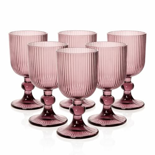 MECSAL CASALINGHI Set 6 Calici in Vetro Rigato 250 ml – Calici Colorati per Acqua, Cocktail e Aperitivo, Design Elegante, Resistenti e Lavabili in Lavastoviglie (Rosa)