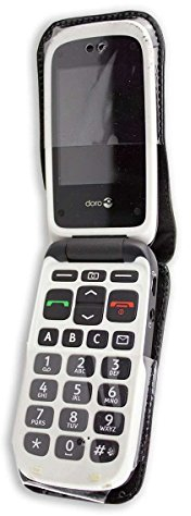 caseroxx Leather-Case with belt clip compatible with Doro PhoneEasy 612/613 made from genuine leather, Pouch with belt clip and viewing window in black