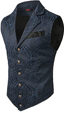 VATPAVE Mens Victorian Suit Vest Steampunk Gothic Waistcoat | Costume, Pirate, Cosplay, Vampire, Mediecal, Viking, Renaissance, Party, Wedding, Halloween, Casual
