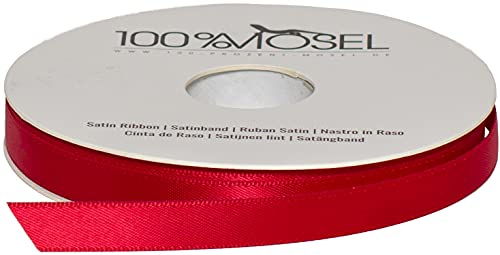 100% Mosel Satinband, in Rot (10 mm x 25 m), matt glänzendes Geschenkband, edles Schleifenband zum Dekorieren & Basteln, zum Einpacken besonderer Geschenke, für Hochzeit, Weihnachten uvm.