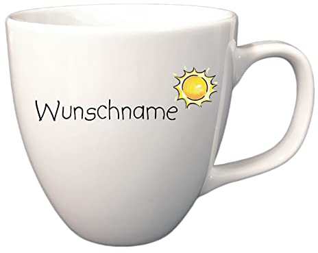 Doriantrade Kaffeebecher Tasse Porzellan Kaffeetasse 400ml Weiß Sonne personalisierbar mit Wunschname Name Namen Geschirr personalisiert