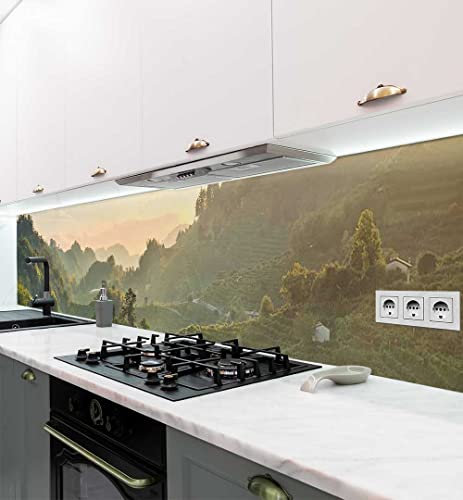 MyMaxxi Küchenrückwand Folie selbstklebend matt - einfache Montage ohne Bohren - Motiv Berge grün 60cm hoch - Spritzschutz Küche Klebefolie - Wald Berge Felsen 280 x 60cm