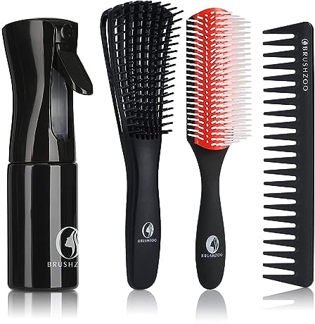 O BRUSHZOO Detangling Brush Set, Hair Brush Set, Shampoo Brush, Detangler Brush, Hair Spray Bottle, Hair Brushes for Women Men and Kid, Detangler Brush for 2a/4c Hair Type