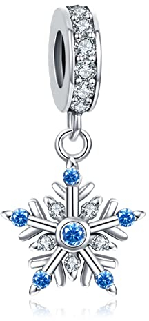 Annmors Schneeflocke Charm-Anhänger Sterling Silber mit Zirkonia Steinchen für europäische Charm-Armbänder und Halsketten