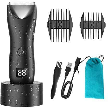 Intimrasierer Mann, Körperhaartrimmer für Herren, Elektrischer Rasierer Ballschneider mit Keramikklinge, Wasserdichter Schamhaartrimmer mit LCD-Display, Ladestation