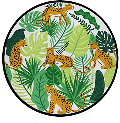 Vantaso Kinderzimmerteppich, rund, Dschungel-Leoparden, 1,2 m, rutschfest, für Kinderzimmer, Spielzimmer