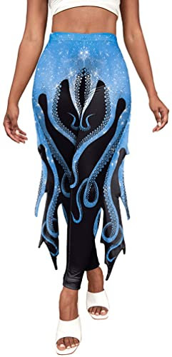 Maeau Damen Meerjungfrau Hosen Hohe Taille Fischschuppen Strumpfhosen Skinny Push Up Halloween Kostüm Glänzend Tights Yogahose Fisch Skala Yoga Print Leggings mit Flossen - S