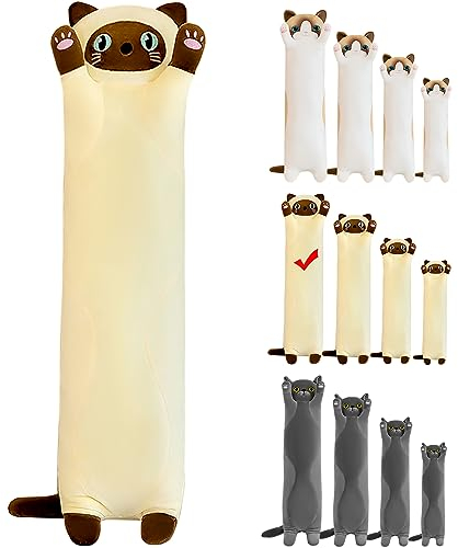 LEcylankEr Katze Kuscheltier 110cm Weiche Katze Plüsch Plüschtier Kissen Katze Stofftier Kuscheltiere für Kinder Freundin Kissen Spielzeug Geschenke für Geburtstag Weihnachten Valentinstag (Gelb, 110)