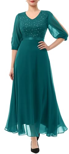 Wedtrend Abendkleider Elegant für Hochzeit Lang Abendkleid Damen mit Pailletten Cocktailkleid Outfit Hochzeitsgast Ballkleider Damen Lang WT0317 PeacockGreen M