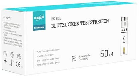 EUROPAPA® Blutzuckerteststreifen 200 STK. für Blutzucker-Wertes Kontrolle, Diabetiker-Teststreifen zur Diabetes- und Glukoseüberwachung, Teststreifen Anwendbar EUROPAPA BG-Serie Blutzuckermessgerät