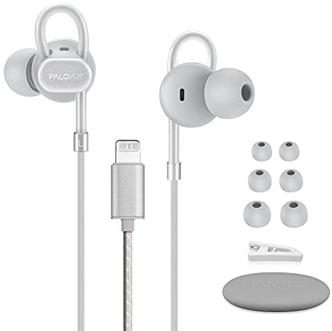 PALOVUE Lightning Headphones with Microphone Controller and MFi Certified, Neoflow Noise Isolation Earbuds Compatible with iPhone 14 13 12 11 Pro Max, X/XS Max/XR 8/P 7/P (Color Gray)