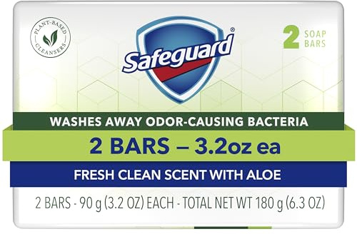 Safeguard Micellar Deep Cleansing Bath Bar Soap, Washes Away 99 Percent of Bacteria, Leaves Skin Soft, Made with Plant Based Cleansers, Fresh Clean Scent with Aloe, 3.2 oz (2 Count)