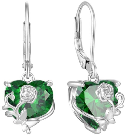 YL Orecchini Cuore Rosa Farfalla in argento 925 con Orecchini da Donna Mamma con pietra portafortuna Smeraldo